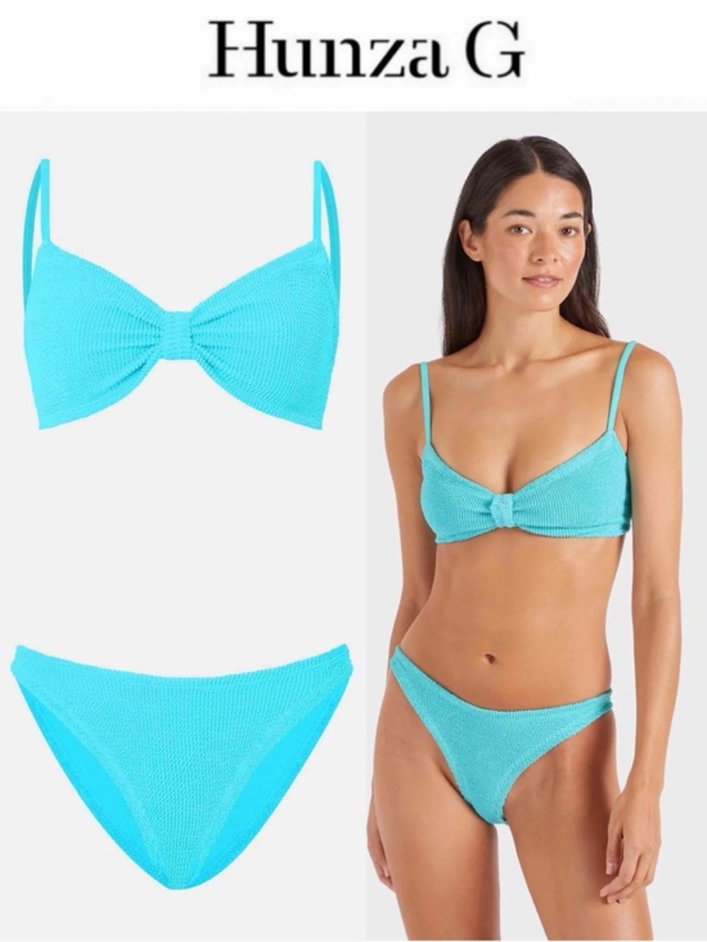 Hunza G Alicia Aqua Blue Ribbed Bikini Set OS NWT $270